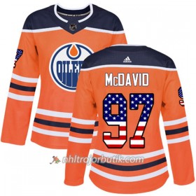 Dame Ishockey Edmonton Oilers Tröja Connor McDavid 97 Adidas 2017-2018 Orange USA Flag Fashion Authentic